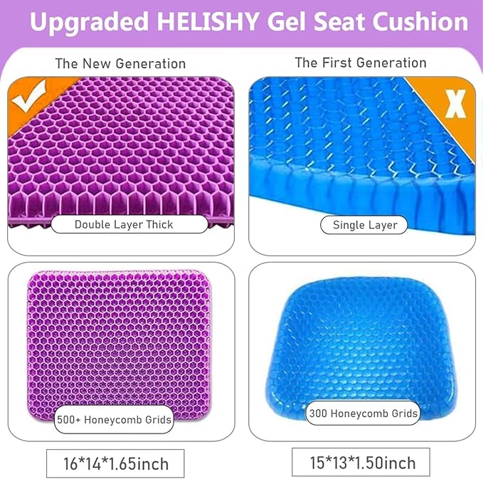 Gel Seat Cushion, Egg Seat Cushion Wheelchair Cushion with Non-Slip Cover, Breathable Chair Pads Honeycomb Design Absorbs Pressure Points for Car Office Chair Wheelchair (Violet)