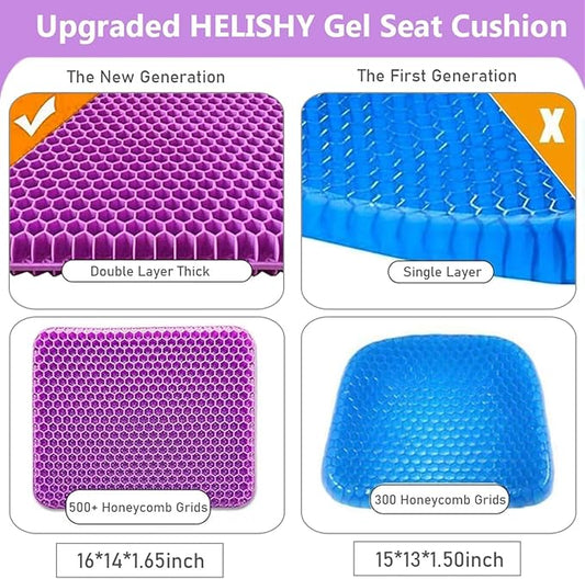 Gel Seat Cushion, Egg Seat Cushion Wheelchair Cushion with Non-Slip Cover, Breathable Chair Pads Honeycomb Design Absorbs Pressure Points for Car Office Chair Wheelchair (Violet)