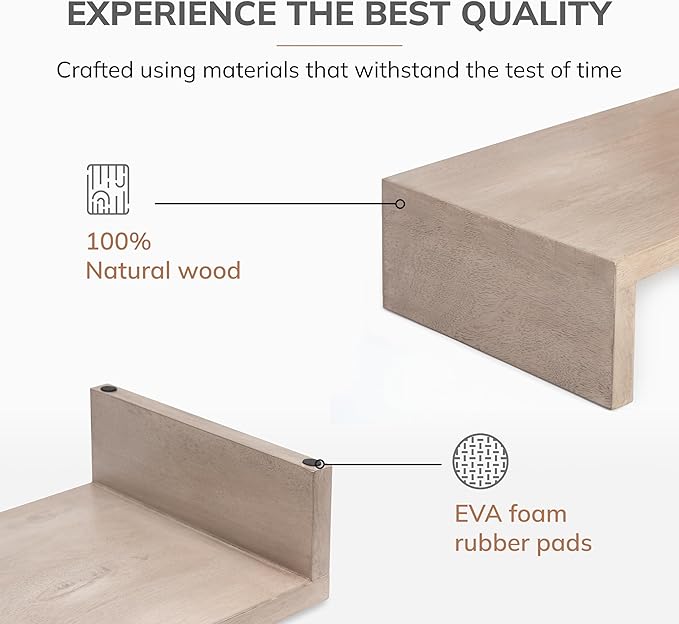 Anji Mountain Wooden Monitor Stand - Elegant Monitor Riser, Perfect Monitor Stand for Desk Organization, Durable Wood Construction monitor stands, Enhances Ergonomics and Workspace Efficiency,Biscotti