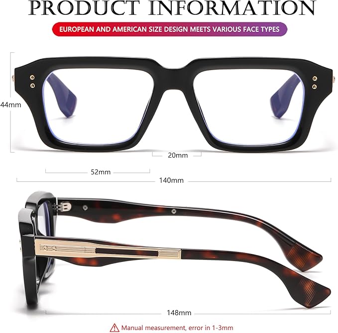 AIEYEZO Fashion Square Blue Light Glasses for Men Women Retro Thick Frame Blue Light Blocking Computer Glasses