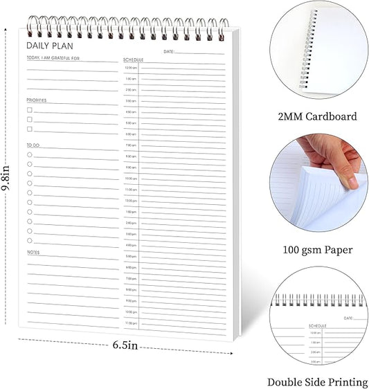 3 Pcs 24 Hour Daily Planner - To Do List for Work & Personal Life, Everyday Productivity Planner, Daily Schedule, 6.5 x 9.8