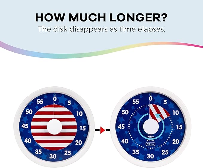 TWENTY5 SEVEN Countdown Timer 3 inch, Silent 60 Minute 1 Hour Visual Timer with Pause Function, Magnetic Classroom Teaching Tool Office Meeting, Countdown Clock for Kids Time Management, Blue Stars