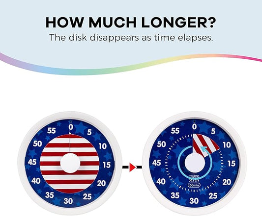 TWENTY5 SEVEN Countdown Timer 3 inch, Silent 60 Minute 1 Hour Visual Timer with Pause Function, Magnetic Classroom Teaching Tool Office Meeting, Countdown Clock for Kids Time Management, Blue Stars