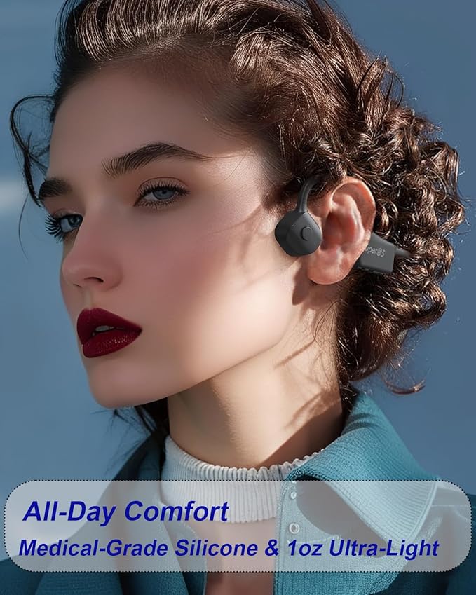 Bone Conduction Headphones IP67 Waterproof Wireless Bluetooth 5.2 Headset w/Dual CVC8.0 Noise-Canceling Mics Soft Silicone Sport Earphones for Running/Gym/Calls