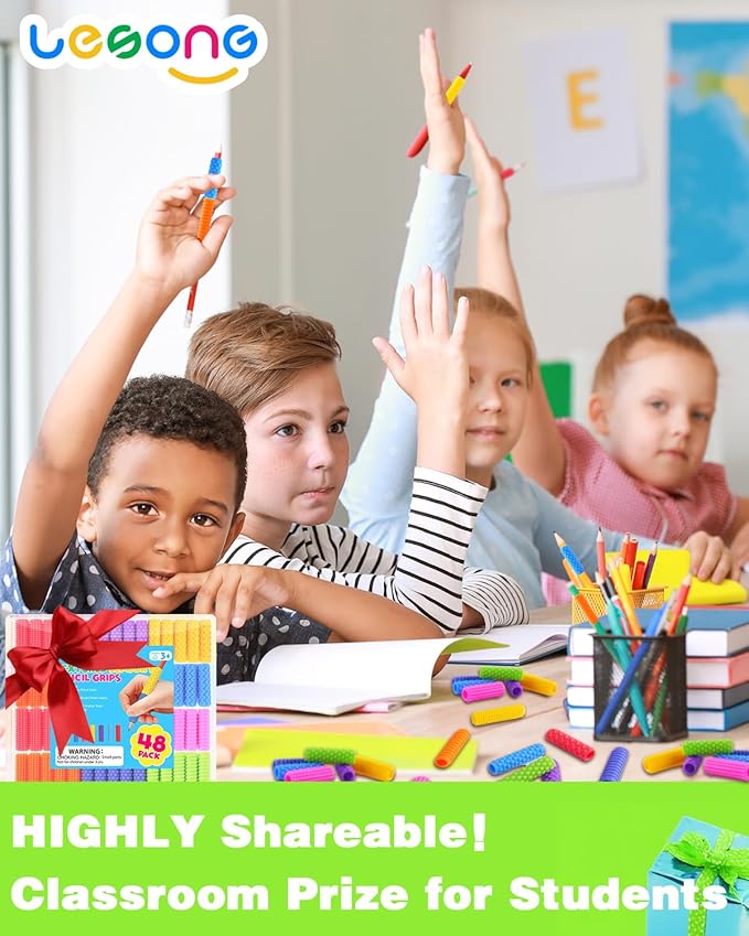 Sensory Fidget Toys Kids Adults: 48 Pack Textured Silicone Pencil Grips for Autism Kids Calming - ADHD Tools for Anxiety Relief Items - Quite Fidget Toy Gifts Christmas Stocking Stuffers for Kids