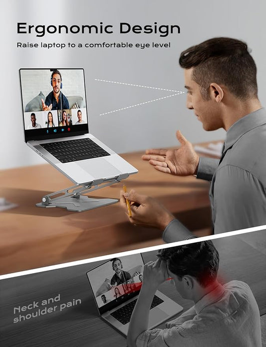 Foldable Laptop Stand for Desk, Adjustable Height Ergonomic Computer Stand, Portable Laptop Riser for MacBook Air Pro, All 10-16'' Notebooks Laptops, Grey