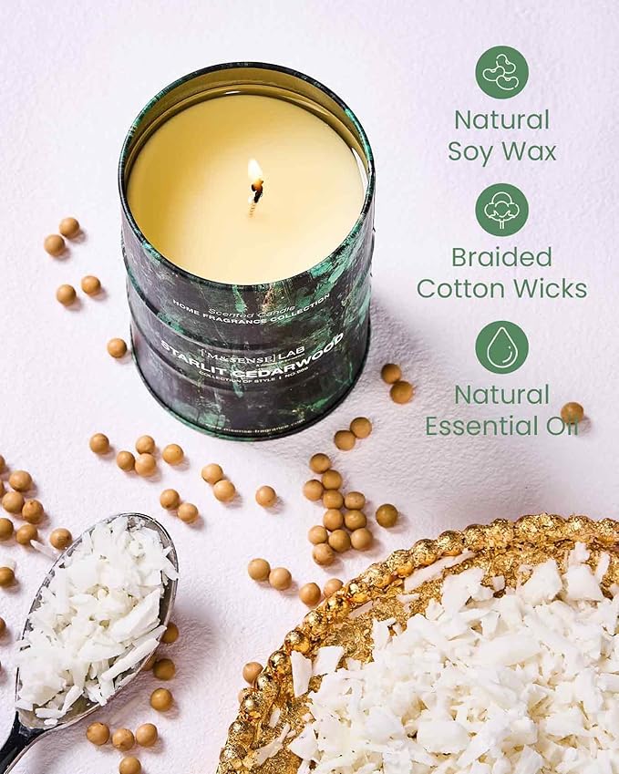 M&SENSE Star lit Cedarwood Scented Candles Natural Non Toxic, Aromatherapy Candle for Stress Relief Meditation Relaxing, Housewarming Gifts for Women Men, 11.3oz 70 Hour Long Burning
