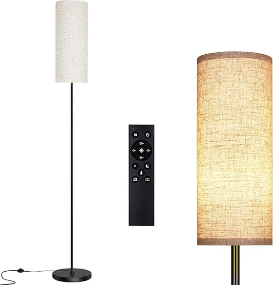 PARTPHONER Modern Floor Lamp with Remote Control - Stepless Dimmable LED Bulb, Adjustable Color Temperature & Brightness, Minimalist Tall Lamp for Living Room, Bedroom, Office, Beige