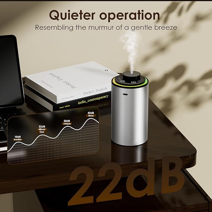 Waterless Essential Oil Diffuser,Diffuser, Portable Aromatherapy Diffuser,3 Countdown Timers & 3 Mist Levels for Home, Room, Car, Office (Silver)