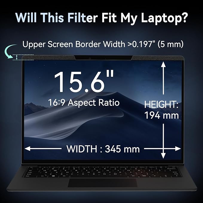 Magnetic 15.6 Inch Laptop Privacy Screen for 16:9 Computer Monitor, Removable Anti Glare Blue Light Filter Protector, 15 in Privacy Shield Compatible with Lenovo Hp Dell Acer Asus Thinkpad Envy Xps
