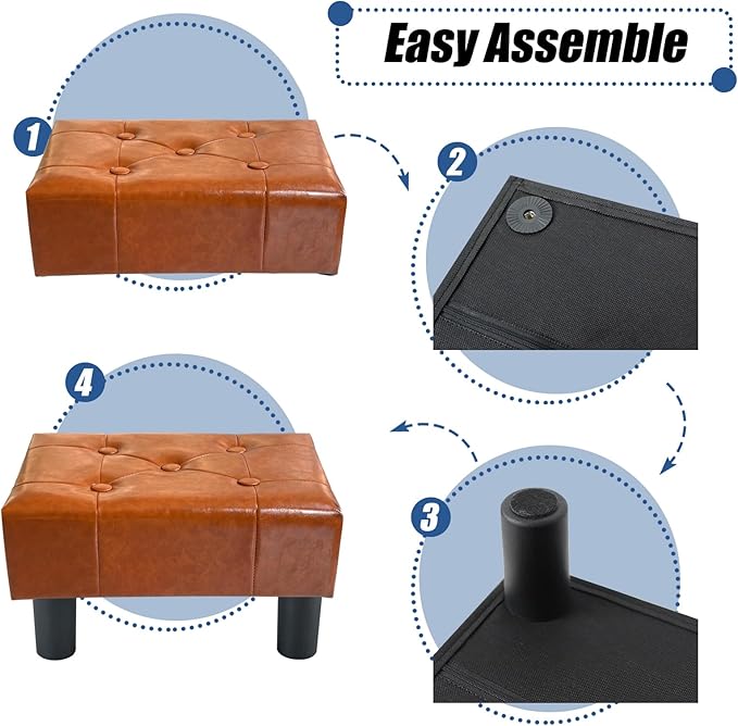 BRIAN & DANY Small Foot Stool, Leather Foot Stools with Legs, Stable Small Footstool for Living Room, Light Brown