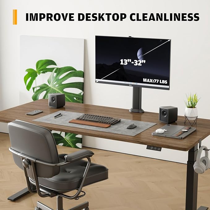 HEMUDU Single Desk Monitor Arm Mount Stand Fit for 13 inch to 32 inch Flat Curved Computer Screen with Swivel, Height Adjustable, Rotation,Holds up to 77lbs, Black