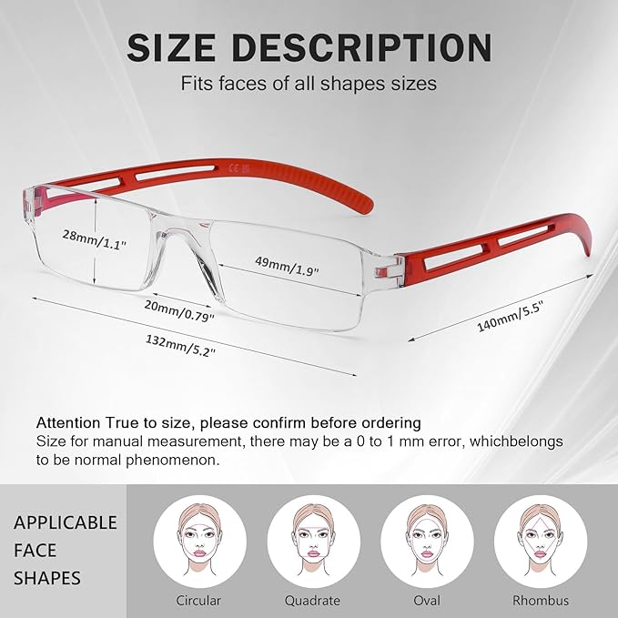 AQWANO 5 Pack Rimless Computer Reading Glasses 1.25 Blue Light Blocking, Lightweight & Comfortable Anti Glare Magnifying Eyeglasses Readers for Women Men, 1.25