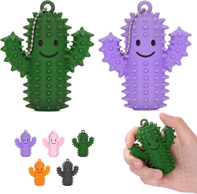 2 PCS Silicone Little Cactus Ouchies Pain Fidget Toys Mini Spiky Sensory Fidget Novelty Sensory Gifts for Adults Teens Anxiety & Stress Relief (GreenPurple, 2P)