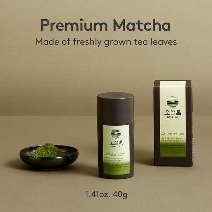 OSULLOC Premium Matcha Powder for lattes, Ceremonial Grade Korean Matcha, Premium Organic (USDA) Pure Leaf Green Tea from Jeju, 1.41 oz, 40g