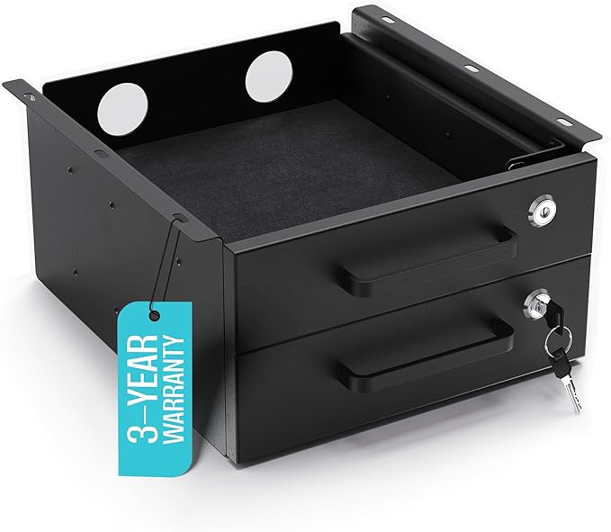 Under Desk Drawer Slide-Out – Lockable Metal Storage Drawers with Cable Management for Office & Home (Double, Non-Bracketed)
