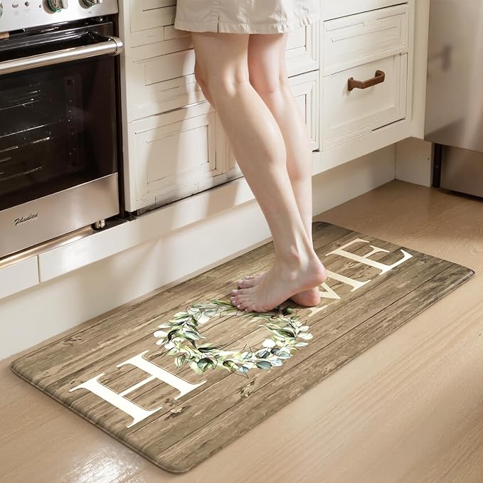 KIMODE Comfort Kitchen Mats Cushioned Anti Fatigue,Farmhouse Spring Kitchen Sink Rug Non Slip,Waterproof Memory Foam Standing Desk Mat for Office Home Doorway,20"x39",Khaki