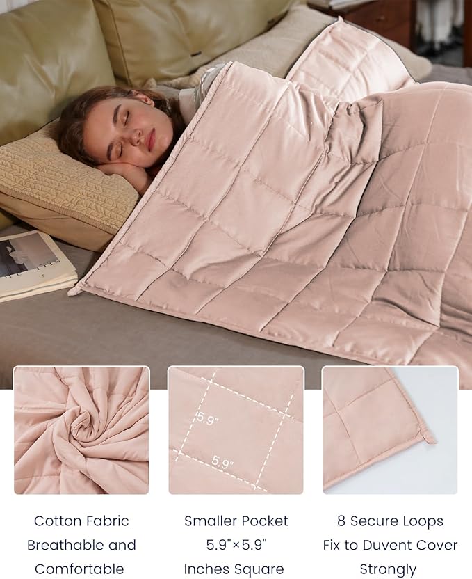 ZonLi Weighted Blanket for Adults (60"x80", 20lbs, Light Pink) Queen Size High Breathability Cooling Heavy Blanket, Soft Material with Premium Glass Beads, All-Season, Easy Care