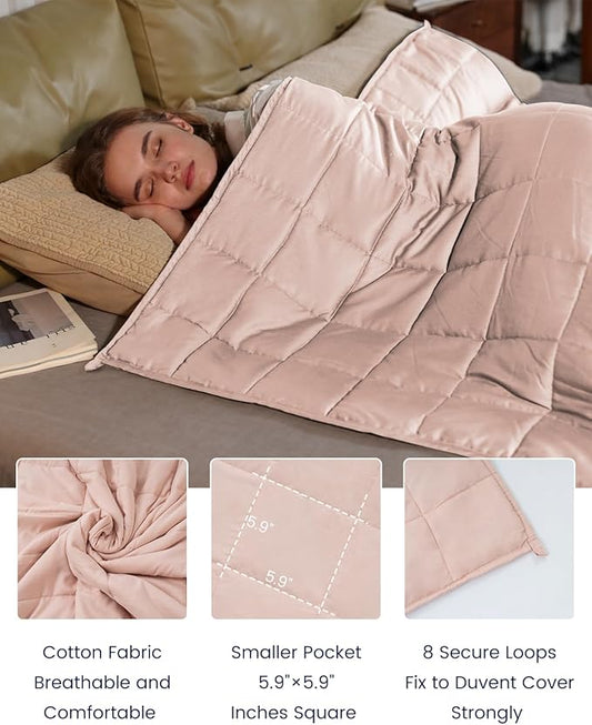ZonLi Weighted Blanket for Adults (60"x80", 20lbs, Light Pink) Queen Size High Breathability Cooling Heavy Blanket, Soft Material with Premium Glass Beads, All-Season, Easy Care
