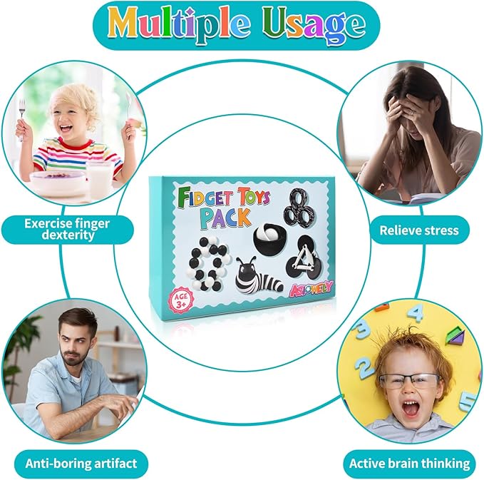 Fidget Toys Adults Pack, Sensory Toys Set for Kids 8-12 Teen Autism, Desk Toy Stress Relief Fidget Spinners for ADHD Gifts for Children Cool Gadgets for Men