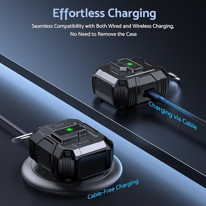 DASFOND Armor Cover Airpods 3 Generation Case, Military Grade Full Body Shockproof Protection Hard Case, Support Wireless Charging with Keychain, Magnetic Lid, Front LED Visible, Black