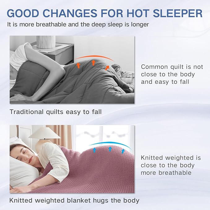 Guohaoi Knitted Weighted Blanket for Adults (Muted Pink 48"x72" 10lbs) No Beads Cooling Throw Blanket for Hot Sleepers, Home Decor Breathable Chunky Knit Heavy Blanket Use on Full Size Bed