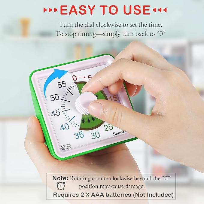 Secura 60-Minute Visual Countdown Timer for Kids & Adults, Classroom Time Management Tool (Green)