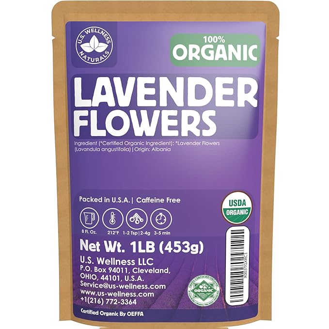 Lavender Tea 1LB (16Oz) 100% Certified Organic| Lavender Flowers Dried | Loose Lavender Tea| Perfect for Tea, Baking, Lemonade, DIY Beauty, Sachets & Fresh Fragrance | 100% Raw Albanian Harvest |