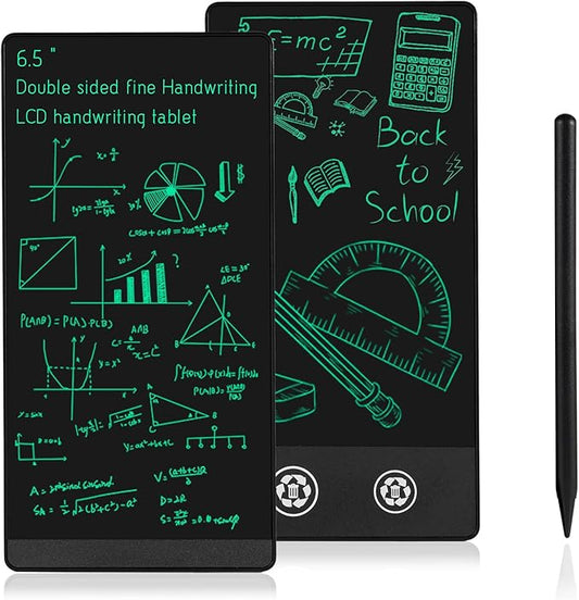 Mini LCD Writing Tablet, 6.5in Double Display Erasable Reusable Electronic Drawing Pads, Electronic scratchpad for Kids and Adults（Black