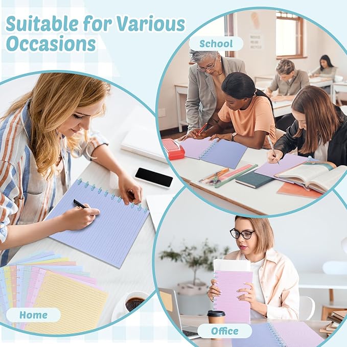 gisgfim 100 Sheets Letter Size Discbound Lined Refill Paper 8.5 x 11 Inch College Ruled Notebooks Planner Inserts 11 Disc Discbound Loose Leaf Paper Thicken for Writing School Office Supplies(Macaron)