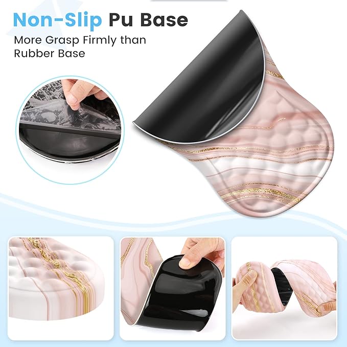 HAOCOO Keyboard Wrist Rest, Ergonomic Mouse Pad with Wrist Rest, 3 in 1 Keyboard and Mouse pad with Coaster Set, Memory Foam Wrist Support, Non-Slip PU Base for Home Office, Rose Gold Pink