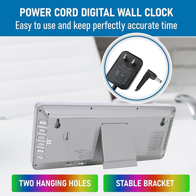 TXL 13.7" Bluetooth Large LED Digital Wall Clock with Night Light, 11 RGB Color Changing, Count Up/Down Timer Clock with Remote Control, Adjustable Brightness Wall Clock for Home, Office, Auto DST.