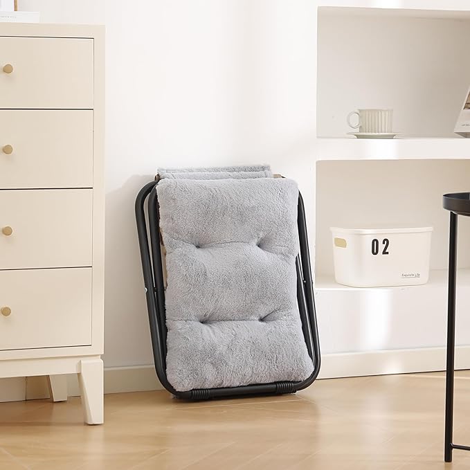 LITA Folding Footrest Stool, Portable Ottoman Foot Rest, Upholstered Small Foldable Ottoman Stool with Detachable Thick Cotton Cushion Padded Sofa Stool for Living Room, Bedroom, Plush Grey