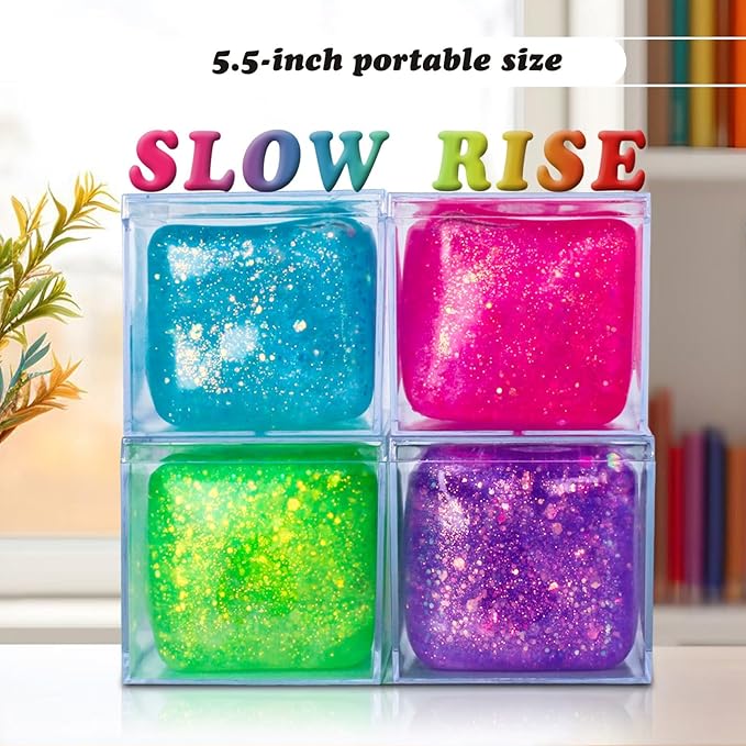 2Pcs Stress Cubes Slow Rise Glitter Squishy Cube Nice Relief Balls Jelly Fidget Toys for Kids Adults Squeeze Sensory Pack for Anxiety, Autism, Funny Gifts for Holiday/Birthday/Classroom(Pruple)