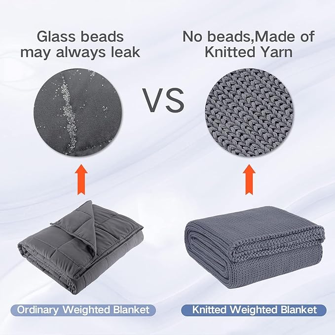 Guohaoi Knitted Weighted Blanket for Adults (Light Grey 60"x80" 17lbs) No Beads Cooling Throw Blanket for Hot Sleepers, Home Decor Breathable Chunky Knit Heavy Blanket Use on Queen/King Size Bed