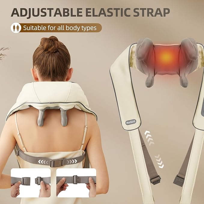 Cordless Neck Massager with Heat, Electric Neck Shoulder Massager with Heat, Kneading, 6-Point for Deep Tissue Pain Relief, Rechargeable Battery, Brushless Motor