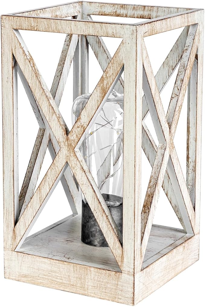 WINGBO Retro Battery Powered Table Lamps, Battery Operated Cordless Lamp, Portable Nightlight Decorative Light for Living Room Dining Room Bedroom Entryway Patio Backyard, White Finish