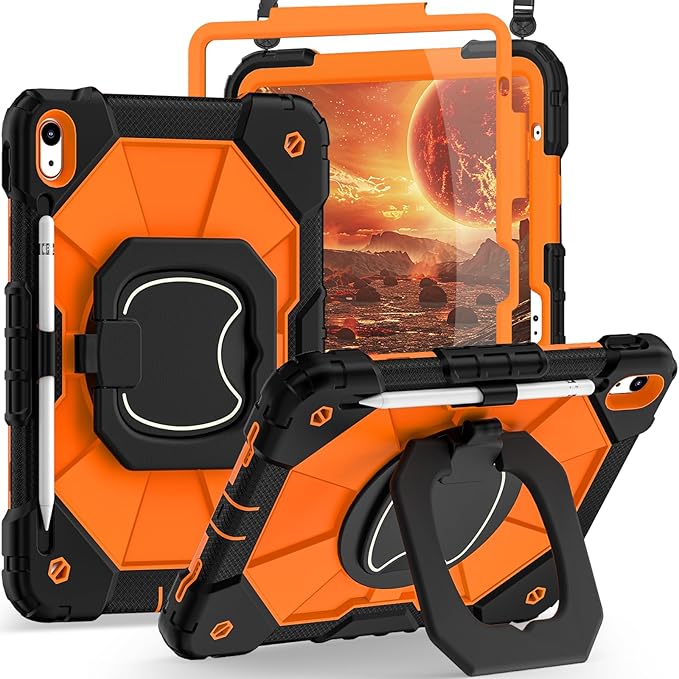 Case for iPad (A16) 11th Generation 11 Inch (2025) /iPad 10th Generation 10.9 Inch (2022) with Screen Protector/Rotating Stand,Military Grade Shockproof i Pad Case 10th Generation,Orange