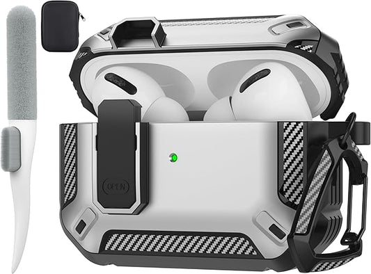 Maxjoy AirPods Pro 2nd/1st Generation Case Cover with Lock, AirPods Pro 2 Protective Case with Keychain Compatible with Apple AirPod Pro2 2023 USB C Cable 2022 Lightning Cable/ Pro1 2019, Silver