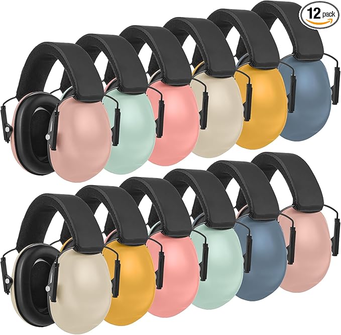 Amylove 12 Pcs Kids Ear Protection Noise Cancelling Headphones Ear Muffs Bulk 27db Adult Noise Reduction Hearing Earmuff(Universal Fit (kids & Adults),Classic Style,Happie Boho Color)