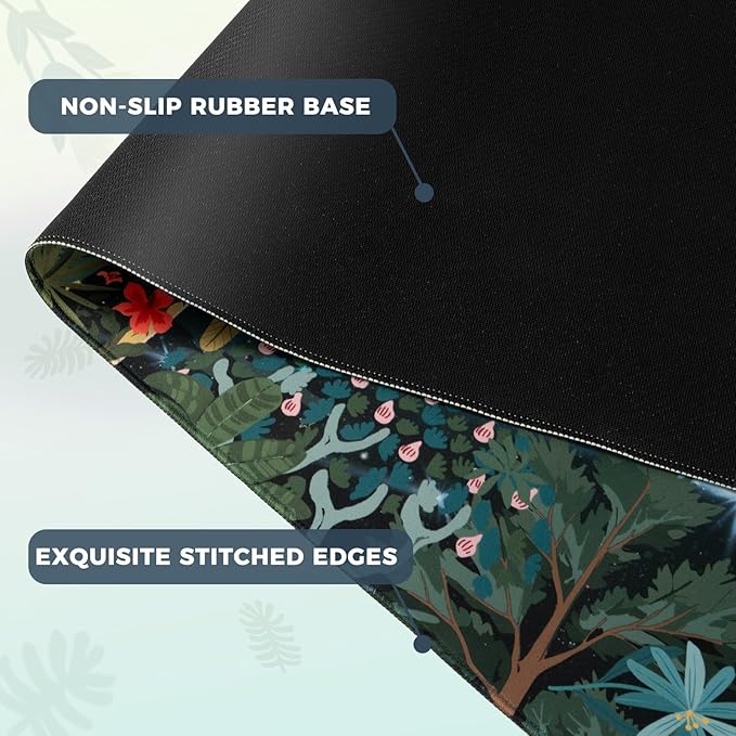 iCasso Midnight Jungle Mouse Pad, Desk Pad Mat, Desk Matt for Desktop, XXL Large Anti-Slip Big Mousepad with Stitched Edges, Keyboard Pad Mouse Mat for Computer(Night)