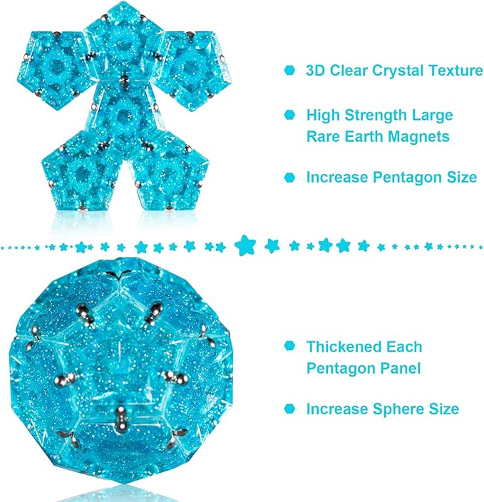 Magnetic Fidget Sphere Magnet Toys - Holographic Glitter Crystal Blue - Magnets Sensory Toys - 12 Piece Set - Creativity Beyond Imagination, Inspirational, Recreational, Fun Desk Toy for Adults