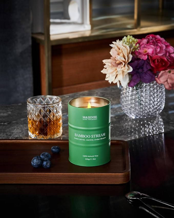 M&SENSE Bamboo Scented Candles Natural Non Toxic, Aromatherapy Candle for Stress Relief Meditation Relaxing, Housewarming Gifts for Women Men, 11.3oz 70 Hour Long Burning