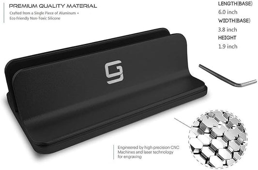 Vertical Laptop Stand for Desk [Adjustable] Sturdy Aluminum Dock Fits All Laptops (up to 20.3 inches) Space Saving, Modern Compact Holder, Compatible with MacBook Pro/Air, Surface, HP, Dell (Black)