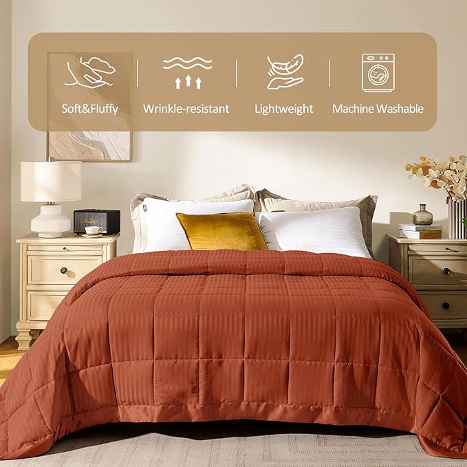 downluxe Queen Size Blanket with Satin Trim, Lightweight Down Alternative Blankets Queen Size for All Season, Machine Washable (Burnt Orange, 90x90 Inch)