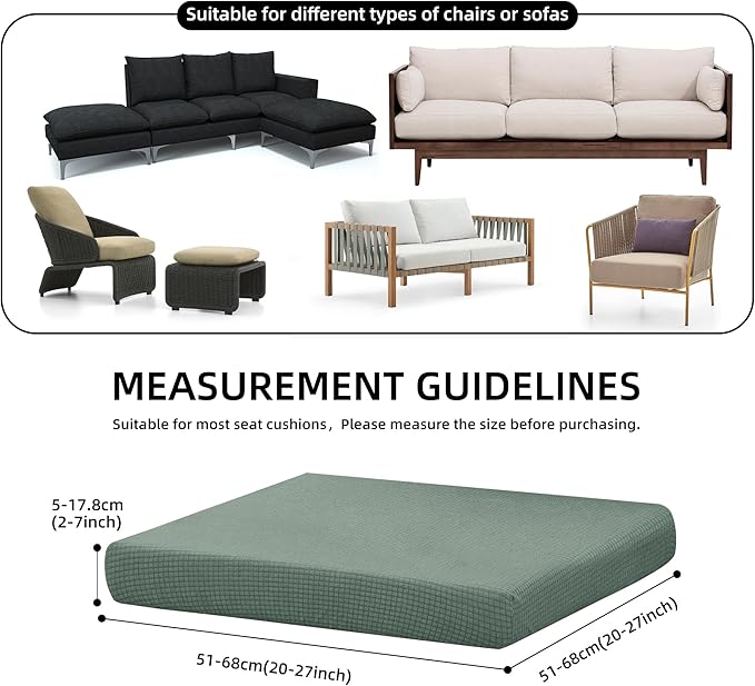 8Pcs Stretch Patio Cushion Cover Outdoor Cushion Cover Slipcovers Couch Cover Waterproof Replacement Sofa Cushion Covers Thick Jacquard Textured Twill Fabric Porch Patio Furniture Protector（Cyan）