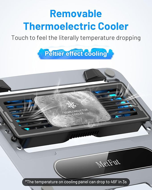 Laptop Cooling Stand with Detachable Thermoelectric Cooler, Adjustable Height & Angle, 360 Rotation Base, Carbon Steel Framework, Ultra-Quiet & Super Sturdy for up to 15.6” Laptop (Grey)