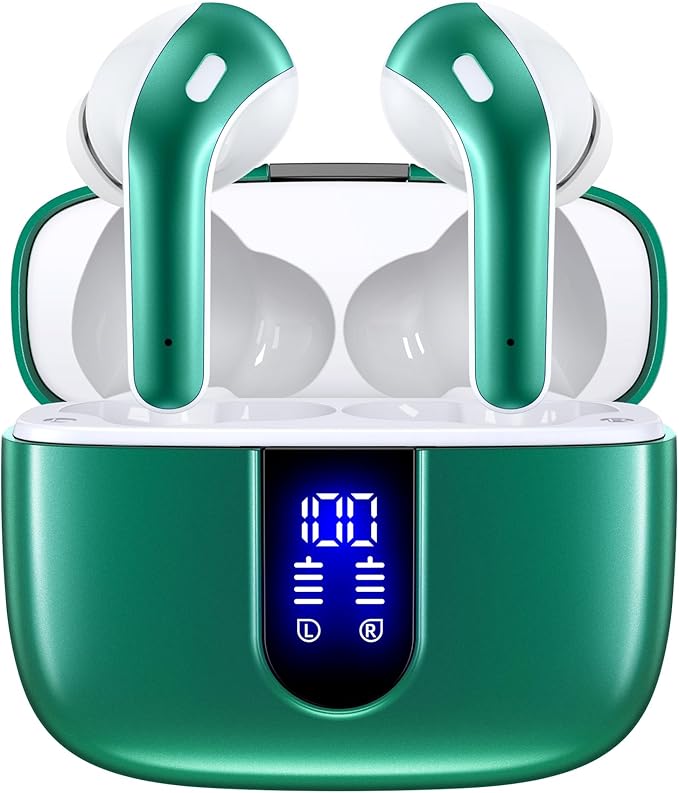 TAGRY 2 Sets X08 Pink and Forest Green Bluetooth Headphones True Wireless Earbuds 60H Playback Ear Buds with Wireless Charging Case in-Ear Earbuds with Mic