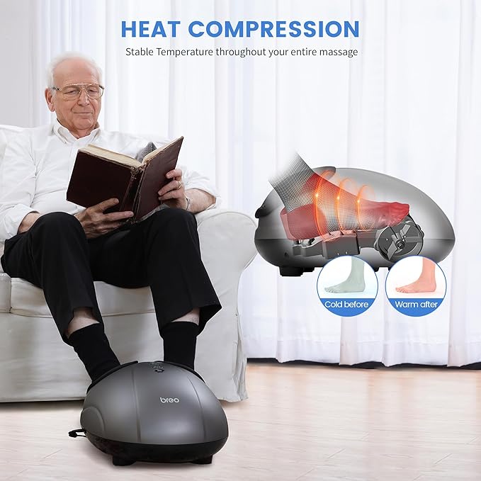 Breo Foot Massager with Heat, Deep Tissue Kneading, Shiatsu Massage Machine for Relax, Relieve Foot Pain, Plantar Fasciitis, Fits Feet Up to Men Size 12, Mother's Day Gift