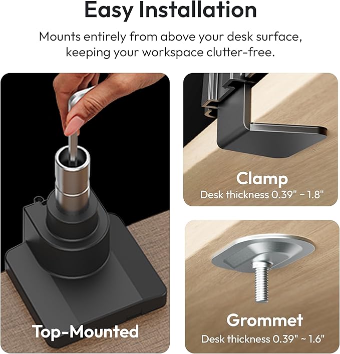 Pixio PS2S Titan Black Ultrawide Mega Heavy-Duty Premium Single Monitor Arm Stand fits up to 57 inch Monitors Holds up to 59.4lbs VESA Compatible Integrated Cable Management